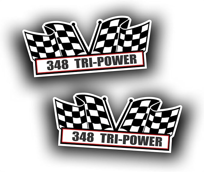 2X Engine Window Air Cleaner Sticker Decal 348 Tri Power V8 Motor for Street, Race, Classic Muscle Car, Compatible with Chevrolet Chevy 5x2.25 inch