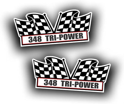 2X Engine Window Air Cleaner Sticker Decal 348 Tri Power V8 Motor for Street, Race, Classic Muscle Car, Compatible with Chevrolet Chevy 5x2.25 inch