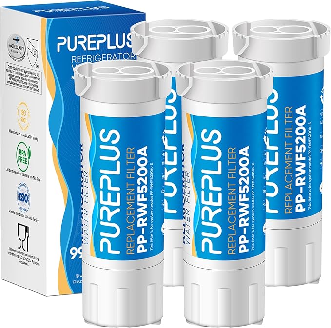 PUREPLUS XWF(NOT XWFE, NO Chips) Replacement for GE WR17X30702, GBE21, GDE21, GDE25, GFE24, GFE26, GNE21, GNE25, GNE27, GWE19, GYE18, CFE26 French Door & Side by Side Refrigerator Water Filter, 4Pack