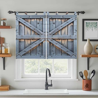 Farmhouse Wood Grain Bedroom Curtains 63 Inch Length, Window Curtains Tab Top, Vintage Country Barn Gate Textured Light Filtering Window Treatments Drapes 42"x63" 2 Panel
