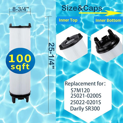 S7M120 System 3 Inner Pool Filter Compatible with 25021-0200S & 25022-0201S, Replacement for Sta-Rite System 3, SR300 Pool Filter Cartridge, 100 Sq.Ft. Filtration Area