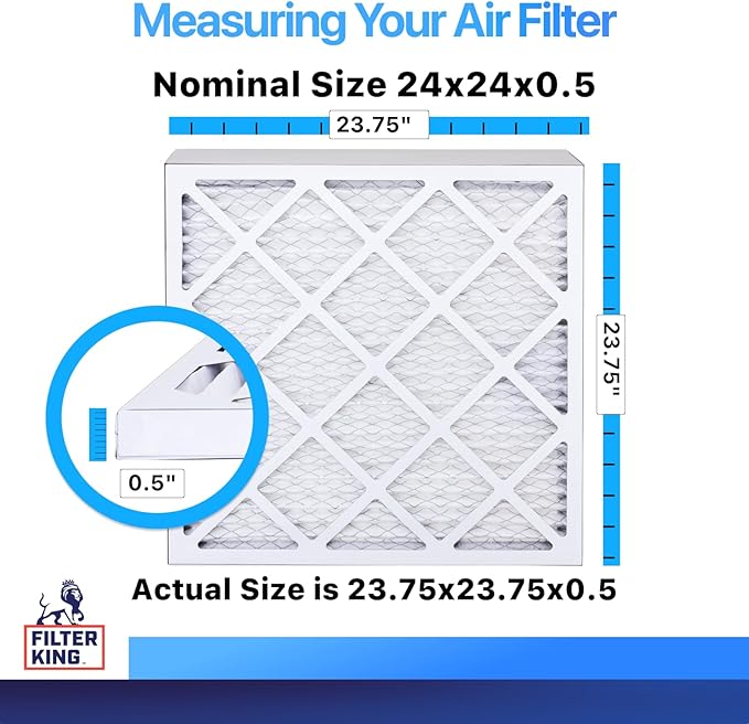 Filter King 24x24x0.5 Air Filter | 4-PACK | MERV 8 HVAC Pleated A/C Furnace Filters | MADE IN USA | Actual Size: 23.75 x 23.75 x 0.5"