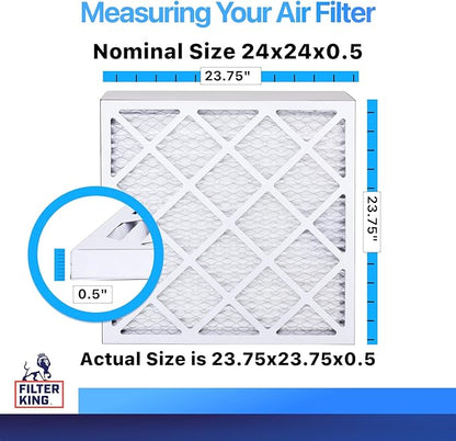 Filter King 24x24x0.5 Air Filter | 4-PACK | MERV 8 HVAC Pleated A/C Furnace Filters | MADE IN USA | Actual Size: 23.75 x 23.75 x 0.5"