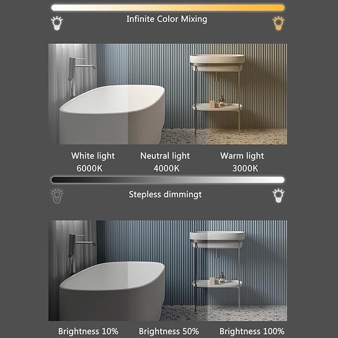 Bathroom Mirror with LED Lights, Wall Mounted Bathroom Mirrors, Bathroom Mirrors with Touch, 3 Colour Dimmable and Demister Pad, IP44 Smart Mirror(23.6"/60cm)