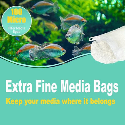 AQUANEAT Aquarium Filter Media Bags 15pcs Fish Tank Extra Fine 100 Micron Mesh Bags with Plastic Zipper for Activated Carbon (3" x 4")