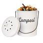 AuldHome Design Kitchen Compost Bin for Countertop | 1.3 Gallon Composting Bucket with Lid | Includes 3 Charcoal Filters | (White Enamel)