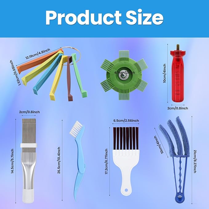 6 PCS Air Conditioning Fin Cleaner Set, Air Conditioner Fin Comb Straightener Tool, HVAC Coil Cleaning Brush for AC Radiator Evaporator Maintenance Clean Tool