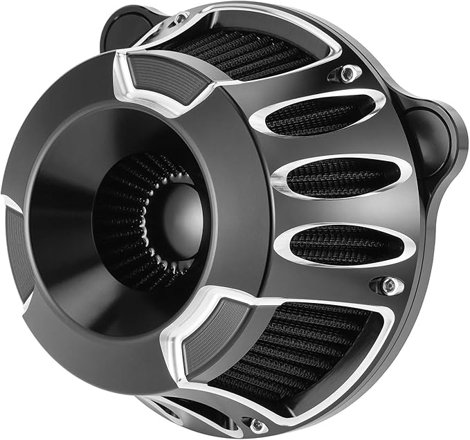 Motorcycle Air Filter Intake System Kit CNC Air Cleaner Fit for Harley Dyna 2000-2017, Softail 2000-2015, Touring 2000-2007(B-Black)