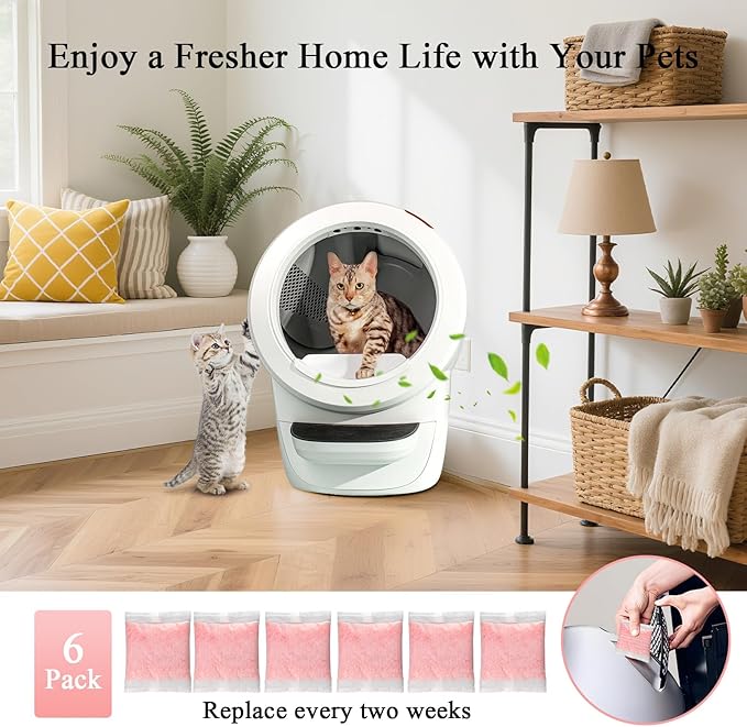 6 Pack Cat Litter Odor Eliminator Refills - Compatible with Whisker OdorTrap Pod, for Litter Robot 4 Filter Pocket & Litter Robot 3 Drawer, Keep Home Fresh