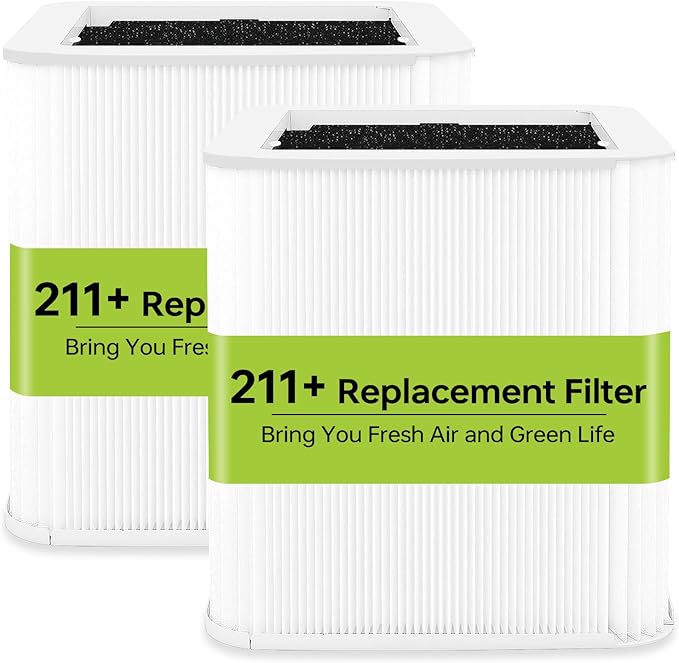 211+Replacement Filter Compatible with Blueair Blue Pure 211+ Air Puri-Fier, 2 in 1 Filtration of Particle Dust Pet Dander Filter&Smoke Odor Activated Carbon Filter for Home Bedroom, White, 2 Pack