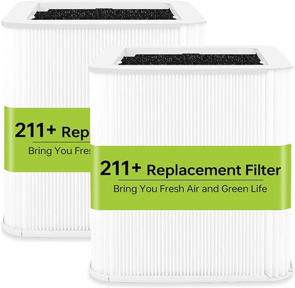 211+Replacement Filter Compatible with Blueair Blue Pure 211+ Air Puri-Fier, 2 in 1 Filtration of Particle Dust Pet Dander Filter&Smoke Odor Activated Carbon Filter for Home Bedroom, White, 2 Pack
