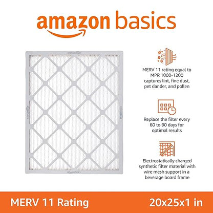 Amazon Basics 20x25x1 Air Filter 6 Pack, MERV 11 AC Furnace Filters (Actual Size: 19.75" x 24.75" x 0.75")