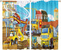 Kids Cartoon Construction Window Curtains, Funny Construction Site Cars and Helicopter Rod Pocket Decorative Windows Curtain for Children Teens Room Decor 72x63in (30% Blackout)