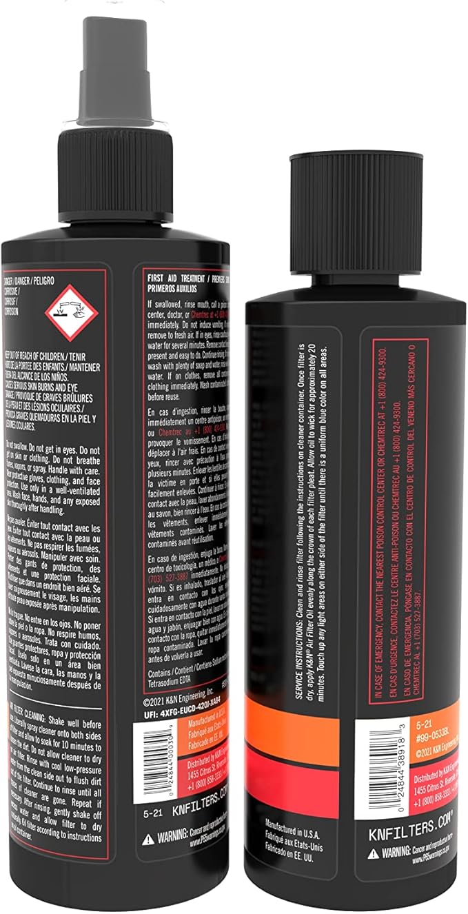 K&N Air Filter Cleaning Kit: Squeeze Bottle Filter Cleaner and Blue Oil Kit; Restores Engine Air Filter Performance; Service Kit-99-5050BL
