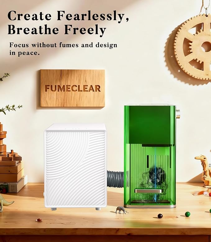 FumeClear FC-2001X Fume Extractor for Laser Engraver 3 Powerful Suction HEPA H13 Filter for 99.97% High-filtration Low-noise LED Signal Smoke Absorber Remover for F1, K10, L2, M1, P1, etc. White