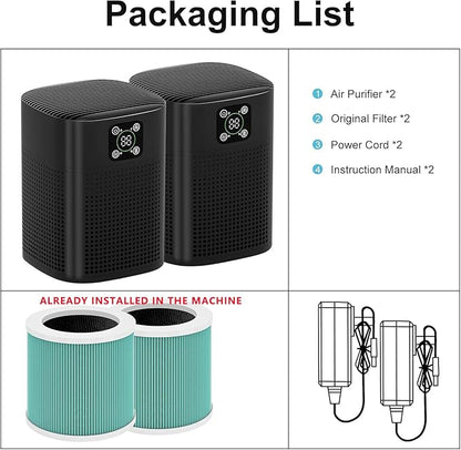 2 Pack Air Purifiers For Home Bedroom, Honeyuan H13 HEPA Air purifier with 360°Air Intake, Coverage up to 2190ft², 3 Fan Speeds, Low to 24dB