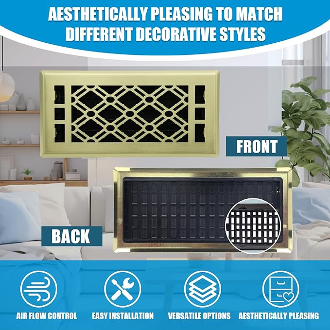 Floor Register Vents Modern AC Vent Cover Ease Adjust Air Vent Cover 4x12 Inch Air Vent Register Floor Vents Brushed Gold Color Floor Vents for Home