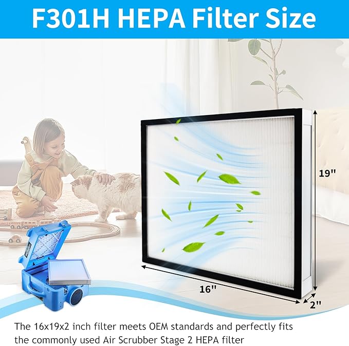 2 Pack F301H HEPA Filter, AS-550 Air Scrubber Stage 2 HEPA 550 Air Filter Compatibile with BlueDri,16 x 19 x 2 Air Shield 550 HEPA Air Scrubber Filter fit for BlueDri/Vevor/Dri-Eaz/Phoenix/Bear