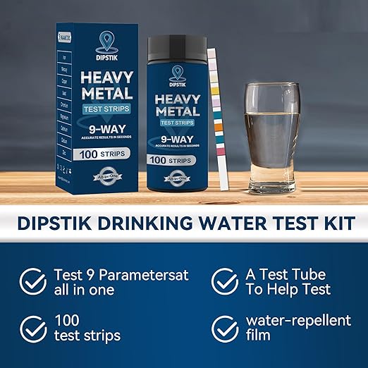 9 Way Heavy Metals Water Test Strips, 100ct Home Water Testing Kit for Iron, Mercury, Copper, Lead, Chromium, Magnesium, Cadmium, Calcium,Zinc