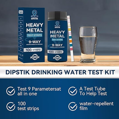 9 Way Heavy Metals Water Test Strips, 100ct Home Water Testing Kit for Iron, Mercury, Copper, Lead, Chromium, Magnesium, Cadmium, Calcium,Zinc