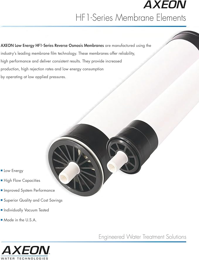 Axeon HF1-4040 2500 GPD RO Membrane Element – 4-inch x 40-inch, Low-Pressure Polyamide Thin Film Membrane TFM, 150 PSI, High-Flow Water Filtration for Commercial Reverse Osmosis 200379
