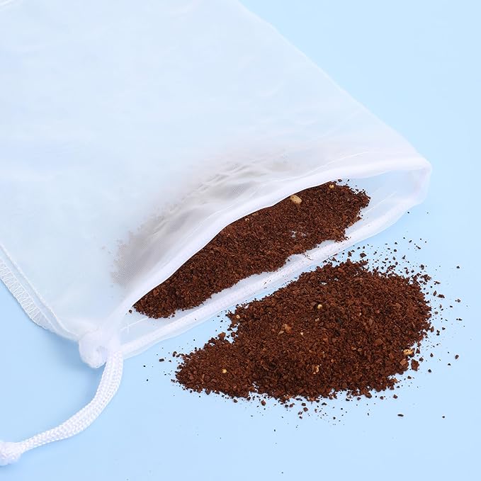4 Pack Aquarium Filter Bags Fine Mesh Bag Filter Sock Nylon Aquarium Media Bag Reusable Extra Fine Filters Bags 180 Mesh Pouch Drawstring for Impurities Activated Carbon,White