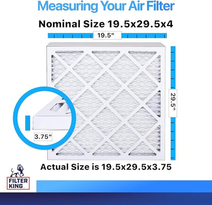 Filter King 19.5x29.5x4 Air Filter | 4-PACK | MERV 8 HVAC Pleated A/C Furnace Filters | MADE IN USA | Actual Size: 19.5 x 29.5 x 3.75"