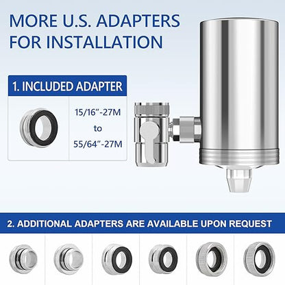 1200 Gallons Faucet Water Filter, 2.2 GPM Outlet Flow Rate Tap Water Filter, Six Improvements Water Faucet Filtration System, Removes Chlorine, Lead, Sediments, Bad Taste and More