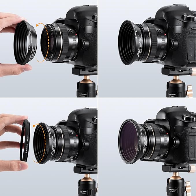 K&F CONCEPT 18 Pieces Filter Ring Adapter Set, Camera Lens Filter Metal Stepping Rings Kit (Includes 9pcs Step Up Ring Set + 9pcs Step Down Ring Set) Black