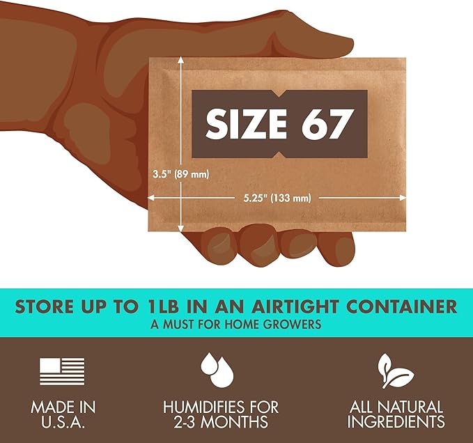 Boveda 62% Two-Way Humidity Control Packs for Storing 1 lb – Size 67 – 12 Pack – Moisture Absorbers for Storage Containers – Humidifier Packs – Individually Wrapped Hydration Packets