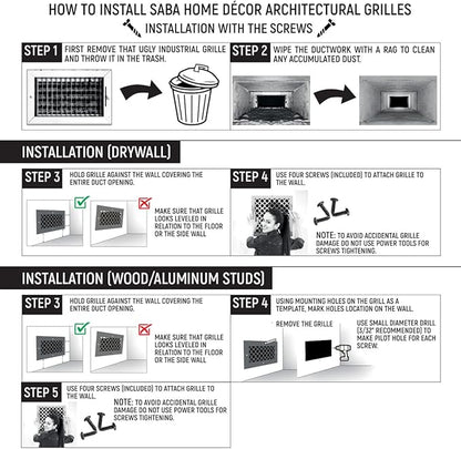 SABA Home Decor Air Vent Cover Grille - Acrylic Plexiglass 6'' Round Duct Opening (7.5'' Overall) White Finish Decorative Registers for Walls and Ceilings NOT Floor USE, Venetian (1, Screws)