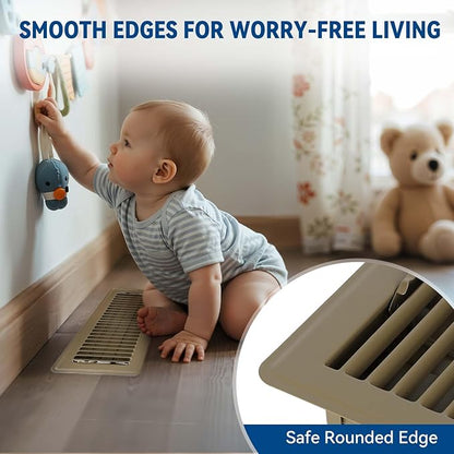 4" x 12" Floor Register Vent Covers 4-Pack, Walkable Powder-Coated Metal Vent Covers with Adjustable Airflow, Curved Safe Edges for Floor/Wall, Brown