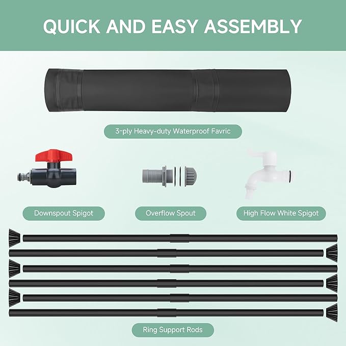 Collapsible Rain Barrel Water Storage Containers-53 Gallon Portable Rainwater Collect System Water Tank to Collect Rainwater from Gutter Downspout Water Catcher with Spigots,Filter＆Overflow Kits