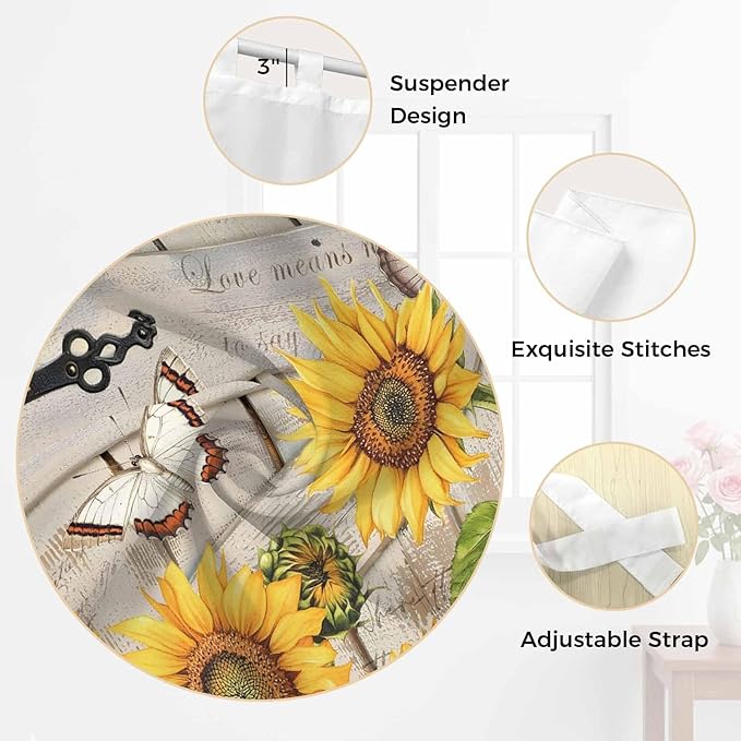 Farm Flowers Living Room Curtains 84 Inch Length, Window Curtains Tab Top, Retro Sunflowers Barn Doors Butterfly Wood Board Light Filtering Window Treatments Drapes 42"x84" 2 Panel