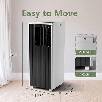 8000 BTU Portable Air Conditioner, Portable AC Unit with Fan & Dehumidifier, Air Conditioner Portable for Rooms Up to 350 Sq Ft, Remote Control, 24H Timer for Bedroom, Office, Apartment, Black & White