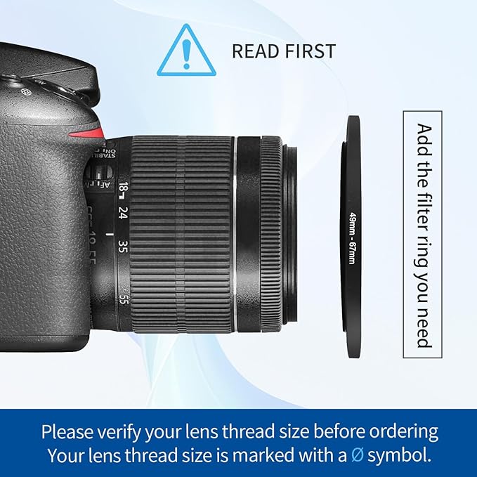 49-67mm Step-Up Ring Adapter, 49mm to 67mm Step Up Filter Ring for 49mm Lens Mount 67mm for DSLR Lenses and ND UV CPL IR Filters （49-67mm）