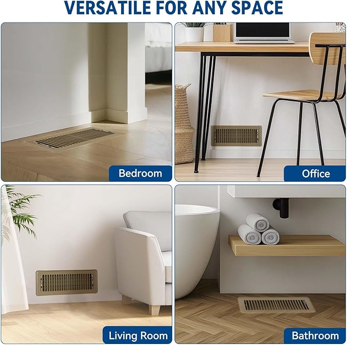 4" x 10" Floor Register Vent Covers 6-Pack, Walkable Powder-Coated Metal Vent Covers with Adjustable Airflow, Curved Safe Edges for Floor/Wall, Brown