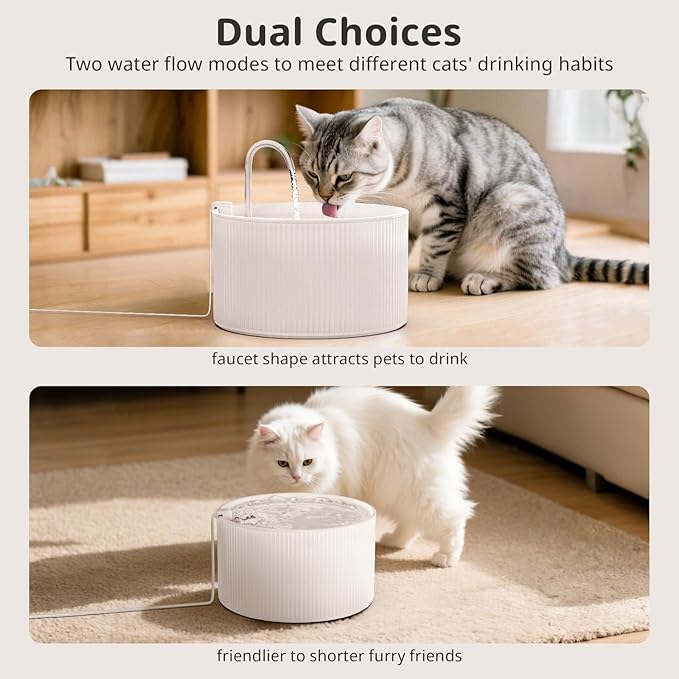 Ceramic Cat Water Fountain, 2.2L/74oz Pet Water Fountain for Cats and Dogs, Automatic Pet Drinking Fountain with Pump, Filter & Foam (White)