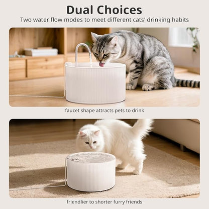 Ceramic Cat Water Fountain, 2.2L/74oz Pet Water Fountain for Cats and Dogs, Automatic Pet Drinking Fountain with Pump, Filter & Foam (White)