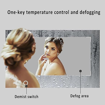 Inner Sand Smart Illuminated LED Bathroom Mirror, Wall Mounted Multifunction Bathroom Vanity Mirror with Dimmable Brightness | Sensor Touch | Demister Pad | Time Temperature(Defog+Dimmable,60x80cm)