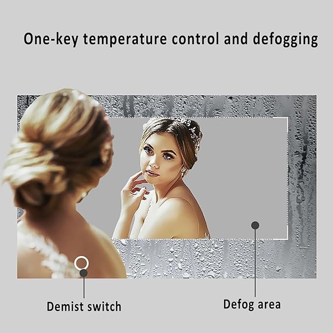 Inner Sand Smart Illuminated LED Bathroom Mirror, Wall Mounted Multifunction Bathroom Vanity Mirror with Dimmable Brightness | Sensor Touch | Demister Pad | Time Temperature(Defog+Dimmable,50x70cm)