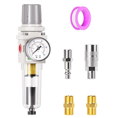 TAILONZ PNEUMATIC 1/4 Inch NPT Automatic Drain Air Filter Pressure Regulator Combo Piggyback, Air Tool Compressor Filter with Gauge AW2000-02D