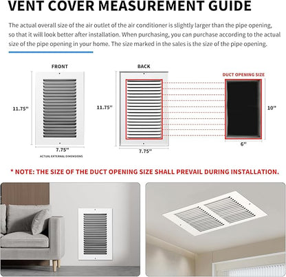 6x10 Vent Cover(Duct Opening Size),Air Return Vent Cover,Flat Vent Cover,Rejillas De Aire Acondicionado para Casa,Return Air Grilles,Outer Dimensions:7.75"W x 11.75"H(6"W x 10"H, Duct Opening)