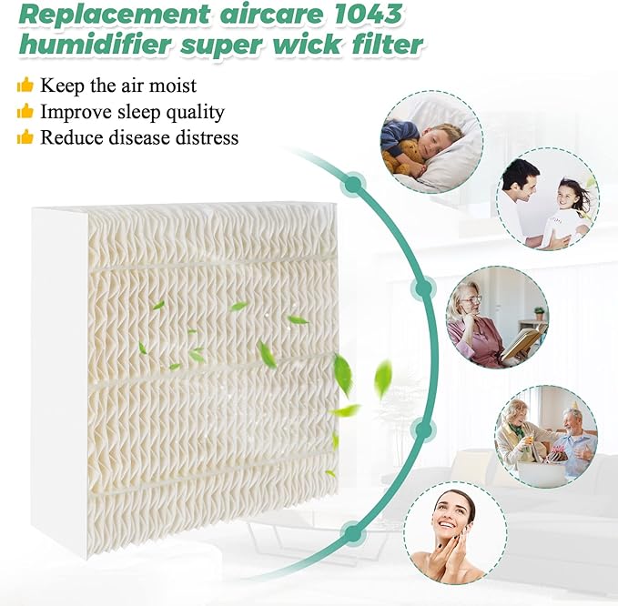 Techecook 1043 Super Humidifier Wick Filters (4 Pack) Replacement for Essick AirCare Evaporative Humidifiers EP9500 EP9700 EP9800 831000 821000 826000 826800 and Bemis Space Saver 800 8000 Series