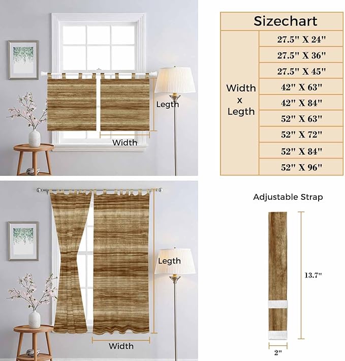 Vintage Western Living Room Curtains 96 Inch Length, Window Curtains Tab Top, Rustic Farmhouse Wooden Grain Barn Door Light Filtering Window Treatments Drapes 52"x96" 2 Panel