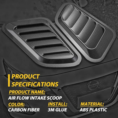 KaTur 1 Pair Universal Car ABS Decorative Air Flow Intake Scoop Turbo Bonnet Vent Cover Hood (Carbon Fiber)