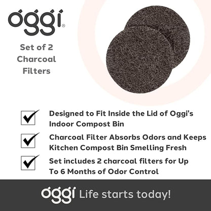OGGI Set of 2 Charcoal Filters- Replacement Charcoal Filter for Countertop Compost Bin with Lid, Eco Friendly Products