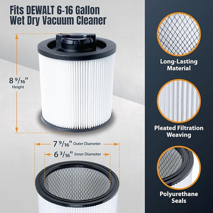 POWERTEC DXVC6910 Cartridge Filter for DeWalt 6-16 Gal. Wet/Dry Vacuums, Shop Vac Filters for DXV09PA, DXV10S-QT, DXV09P-QTA, DXV06P-QT, DXV10P-QT Shop Vacuum, 1 Pack (75120)