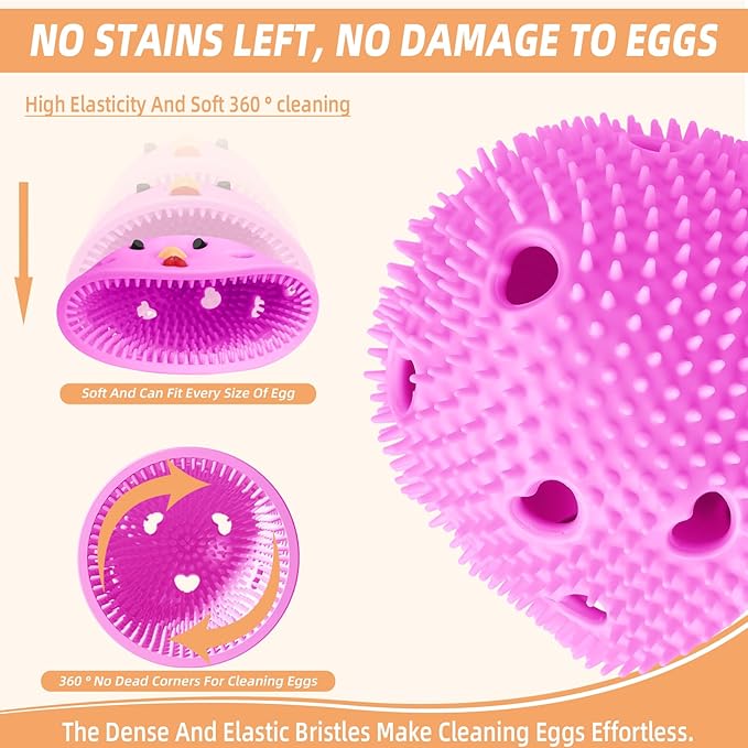 Silicone Egg Brush Cleaner, Egg Washer for Fresh Eggs, Egg Cleaner for Fresh Eggs, Egg Scrubber for Fresh Eggs, Reusable Cleaning Tools for Egg Washer (Pink)