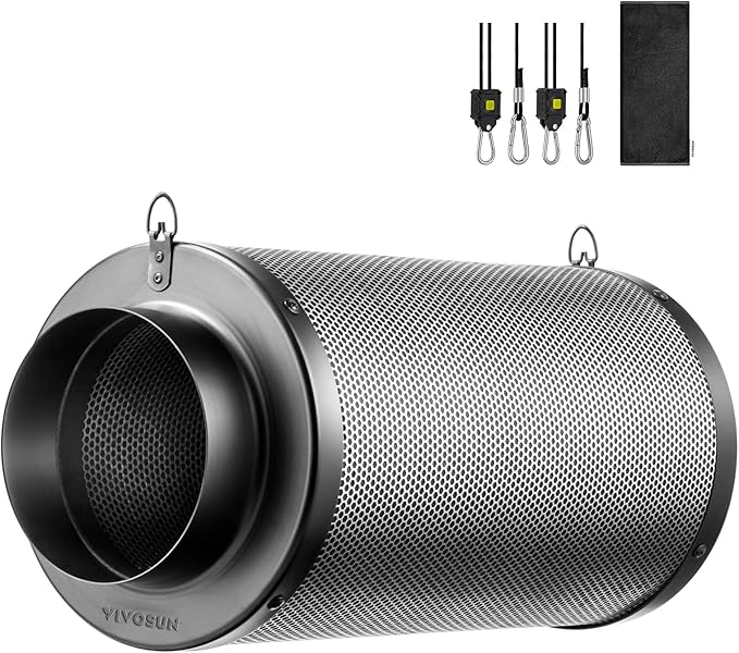 VIVOSUN 8 Inch Air Carbon Filter Smelliness Control with Australia Virgin Charcoal for Inline Fan, Grow Tent Smelliness Scrubber, Pre-Filter Included, Reversible Flange 8" x 20", Black